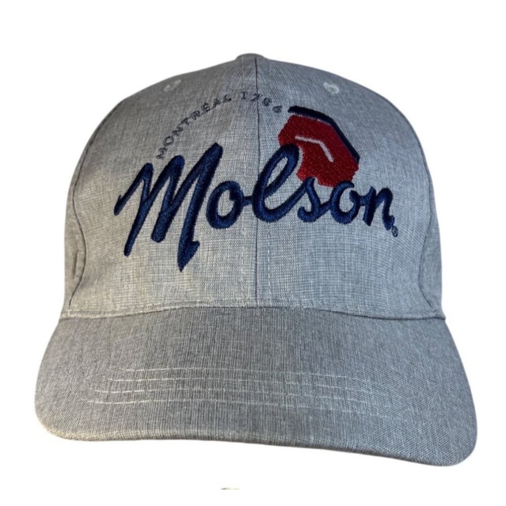 Molson Montreal 1786 Hat Embroidered Gray Adjustable Baseball Cap Linen Look